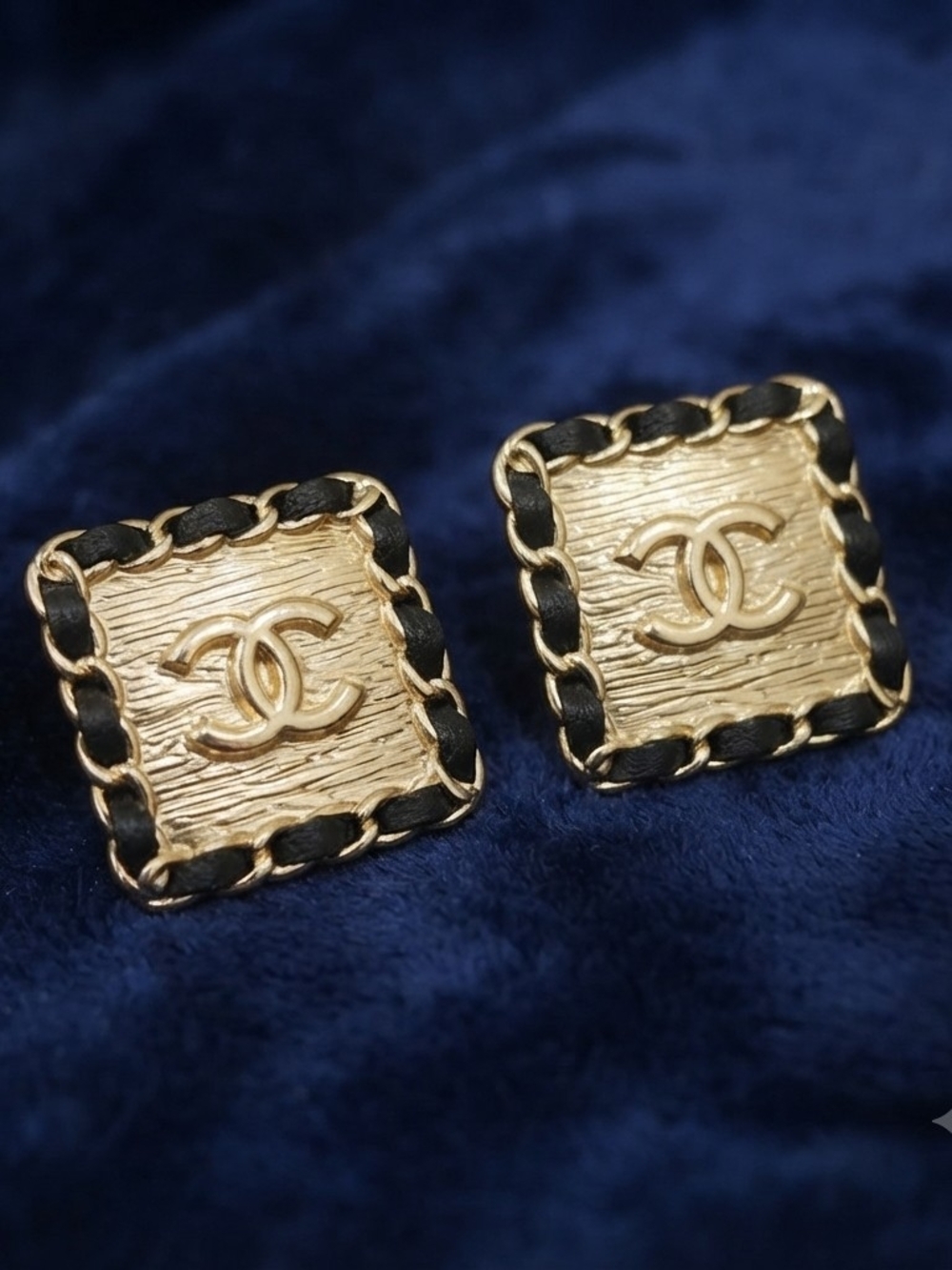 Modern Lux Gold and Black Square Fashion CC Logo Earrings